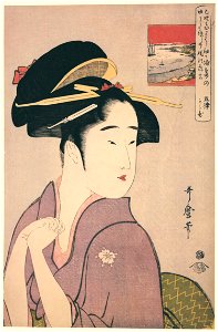 Kitagawa Utamaro – The Geisha Kamekichi of Sodegaura [from Ukiyo-e shuka. Museum of Fine Arts, Boston III]. Free illustration for personal and commercial use.