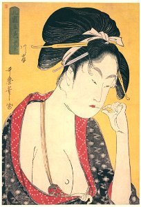 Kitagawa Utamaro – Moatside Prostitute, from the series Five Shades of Ink in the Licensed Quarter [from Ukiyo-e shuka. Museum of Fine Arts, Boston III]. Free illustration for personal and commercial use.