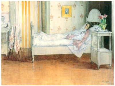 Carl Larsson – Convalescence [from The Painter of Swedish Life: Carl Larsson]. Free illustration for personal and commercial use.