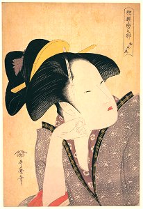 Kitagawa Utamaro – Reflective Love, from the series Anthology of Poems: The Love Section [from Ukiyo-e shuka. Museum of Fine Arts, Boston III]. Free illustration for personal and commercial use.