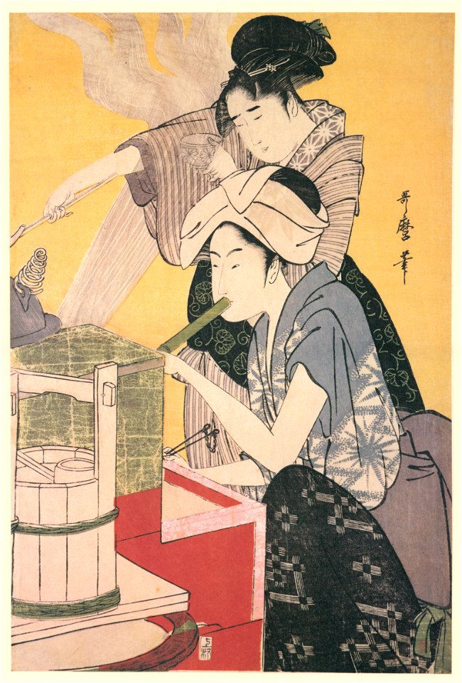 Kitagawa Utamaro – Kitchen Scene [Right] [from Ukiyo-e shuka. Museum of Fine Arts, Boston III]. Free illustration for personal and commercial use.