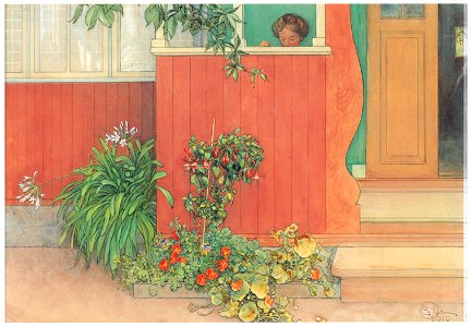 Carl Larsson – Suzanne on the Veranda [from The Painter of Swedish Life: Carl Larsson]. Free illustration for personal and commercial use.