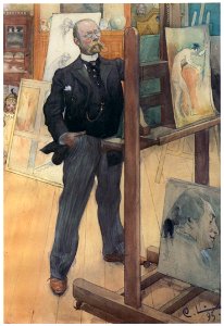 Carl Larsson – Self-Portrait in From of the Easel [from The Painter of Swedish Life: Carl Larsson]. Free illustration for personal and commercial use.