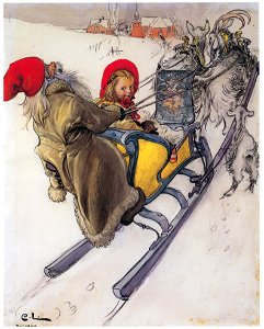 Carl Larsson – Kersti’s Sleigh Ride [from The Painter of Swedish Life: Carl Larsson]. Free illustration for personal and commercial use.