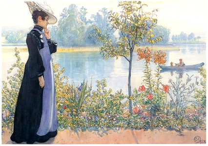 Carl Larsson – Karin on the Shore [from The Painter of Swedish Life: Carl Larsson]. Free illustration for personal and commercial use.