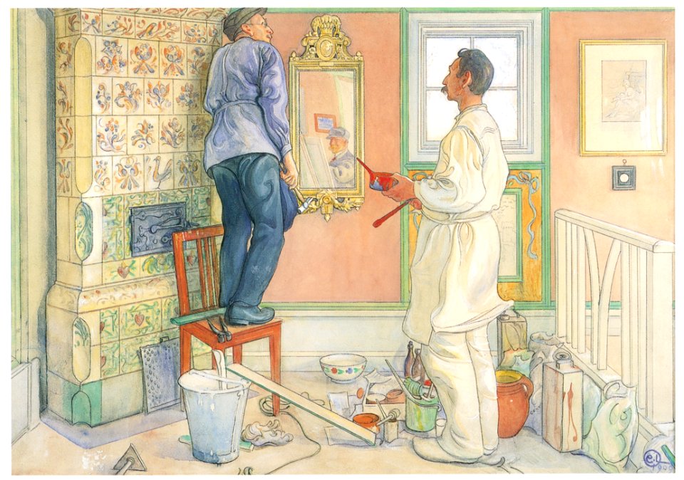 Carl Larsson – The Carpenter and the Painter [from The Painter of Swedish Life: Carl Larsson]. Free illustration for personal and commercial use.