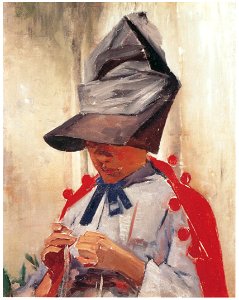 Carl Larsson – Karin in a Large Hat [from The Painter of Swedish Life: Carl Larsson]. Free illustration for personal and commercial use.