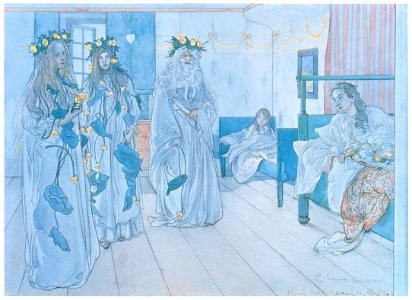 Carl Larsson – Name Day Tribute [from The Painter of Swedish Life: Carl Larsson]. Free illustration for personal and commercial use.
