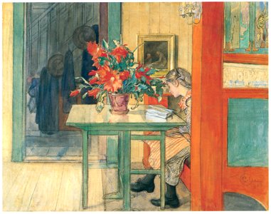Carl Larsson – Lisbeth Reading [from The Painter of Swedish Life: Carl Larsson]. Free illustration for personal and commercial use.