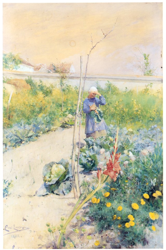 Carl Larsson – In the Kitchen Garden [from The Painter of Swedish Life: Carl Larsson]. Free illustration for personal and commercial use.