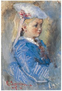 Carl Larsson – Girl in Blue [from The Painter of Swedish Life: Carl Larsson]. Free illustration for personal and commercial use.