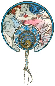 Alphonse Mucha – LE VENT QUI PASSE EMPORTE LA JEUNESSE [from Alphonse Mucha: The Ivan Lendl collection]. Free illustration for personal and commercial use.