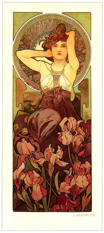 Alphonse Mucha – LES PIERRES PRECIEUSES: L’AMETHYSTE [from Alphonse Mucha: The Ivan Lendl collection]. Free illustration for personal and commercial use.