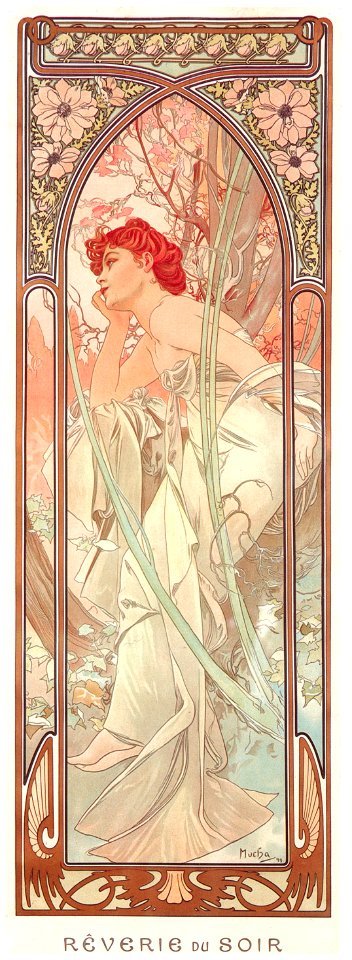 Alphonse Mucha – HEURES DU JOUR: REVERIE DU SOIR [from Alphonse Mucha: The Ivan Lendl collection]. Free illustration for personal and commercial use.
