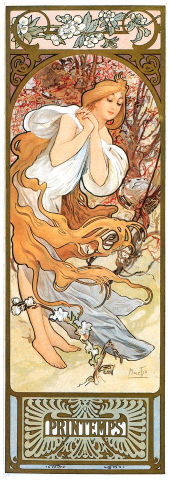 Alphonse Mucha – LES SAISONS: LE PRINTEMPS [from Alphonse Mucha: The Ivan Lendl collection]. Free illustration for personal and commercial use.