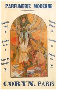 Alphonse Mucha – CORYN PARFUMERIE MODERNE [from Alphonse Mucha: The Ivan Lendl collection]. Free illustration for personal and commercial use.