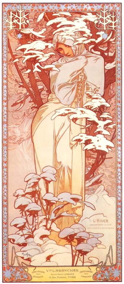 Alphonse Mucha – LES SAISONS: L’HIVER [from Alphonse Mucha: The Ivan Lendl collection]. Free illustration for personal and commercial use.
