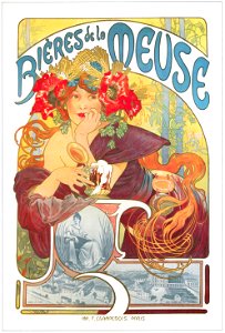 Alphonse Mucha – BIERES DE LA MEUSE [from Alphonse Mucha: The Ivan Lendl collection]. Free illustration for personal and commercial use.