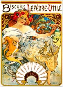 Alphonse Mucha – BISCUITS LEFEVRE-UTILE [from Alphonse Mucha: The Ivan Lendl collection]. Free illustration for personal and commercial use.