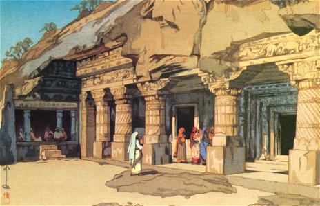 Yoshida Hiroshi – The Cave Temple at Ajanta [from Fukuoka Art Museum]. Free illustration for personal and commercial use.