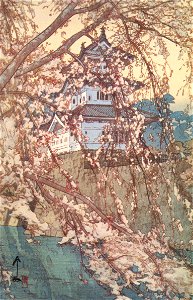 Yoshida Hiroshi – Eight Scenes of Cherry Blossoms “Hirosaki Castle” [from Fukuoka Art Museum]. Free illustration for personal and commercial use.