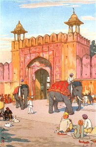 Yoshida Hiroshi – The Ajmer Gate in Jaipur [from Fukuoka Art Museum]. Free illustration for personal and commercial use.