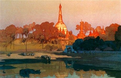Yoshida Hiroshi – The Golden Pagoda in Rangoon [from Fukuoka Art Museum]