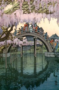 Yoshida Hiroshi – Twelve Scenes of Tokyo “Bridge of Kameido Shrine” [from Fukuoka Art Museum]. Free illustration for personal and commercial use.