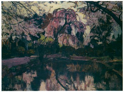 Yoshida Hiroshi – Cherry Blossoms by the Pond [from Fukuoka Art Museum]. Free illustration for personal and commercial use.