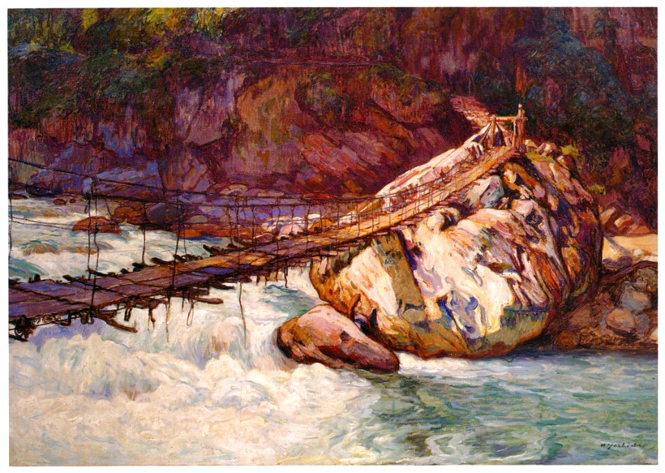 Yoshida Hiroshi – Suspension Bridge over Kurobe River [from Fukuoka Art Museum]