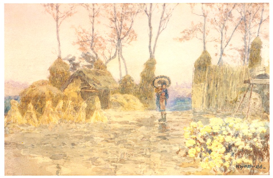 Yoshida Hiroshi – Baby-sitting in the Rain [from Fukuoka Art Museum]