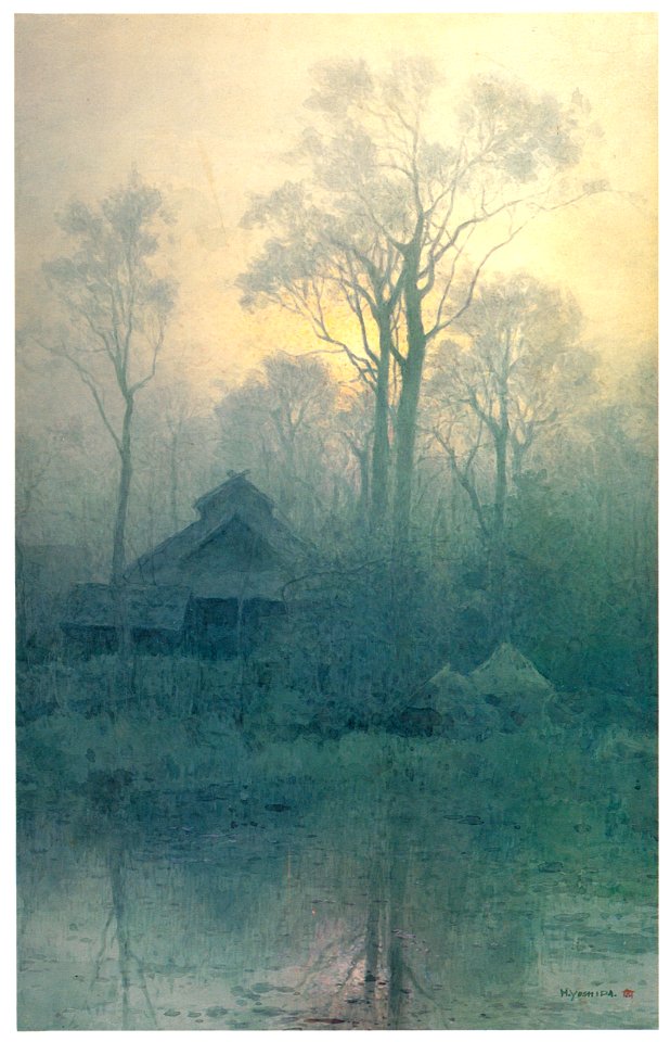 Yoshida Hiroshi – Farmhouse in the Mist [from Fukuoka Art Museum]