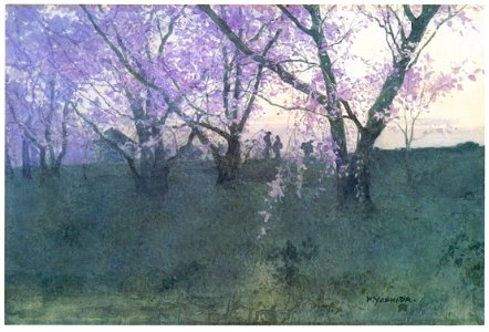 Yoshida Hiroshi – Cherry Trees at Bank Path [from Fukuoka Art Museum]. Free illustration for personal and commercial use.