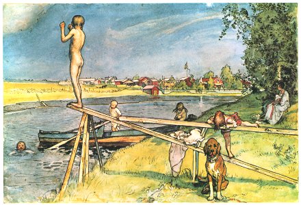 Carl Larsson – A Pleasant Bathing-Place [from Our Home]. Free illustration for personal and commercial use.