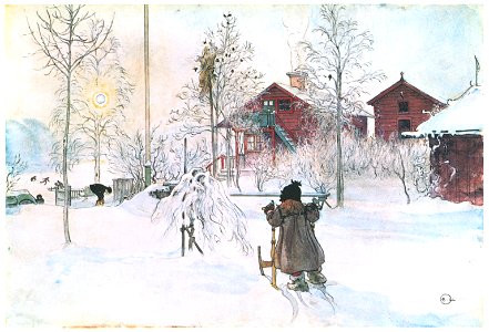 Carl Larsson – The Yard and Washhouse [from Our Home]. Free illustration for personal and commercial use.