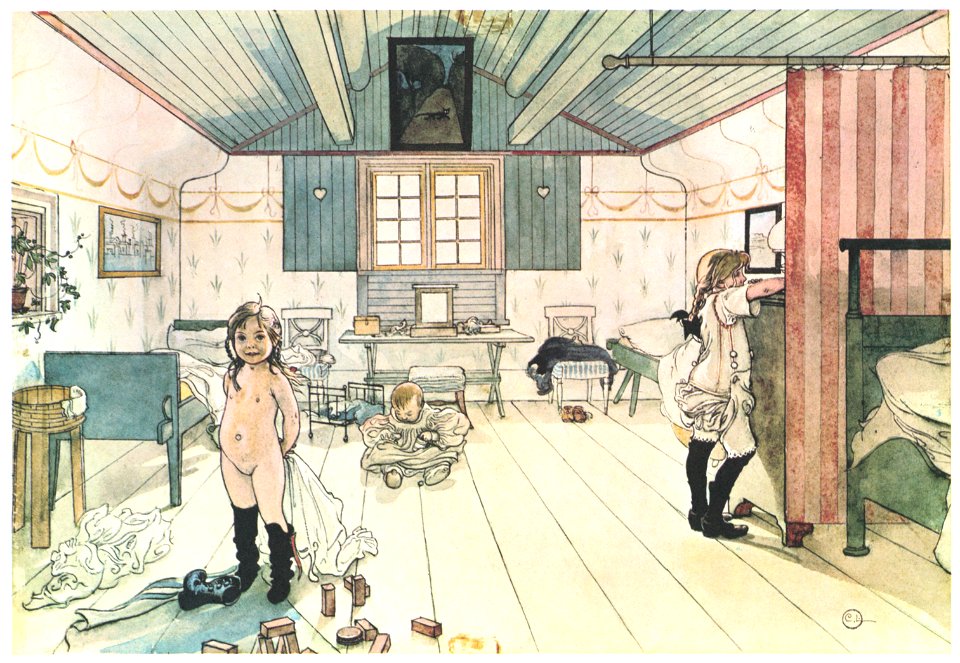 Carl Larsson – Mother’s and the Small Girls’ Room [from Our Home]. Free illustration for personal and commercial use.