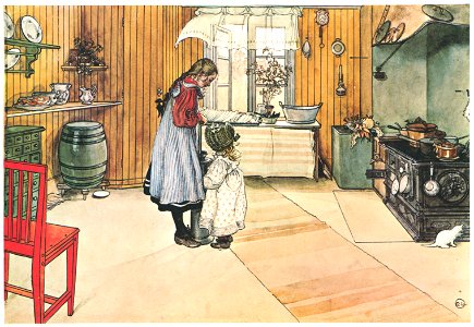Carl Larsson – The Kitchen [from Our Home]. Free illustration for personal and commercial use.