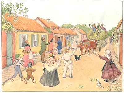 Elsa Beskow – Plate 12 [from Uncle Blue’s New Boat]. Free illustration for personal and commercial use.