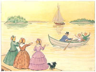 Elsa Beskow – Plate 16 [from Uncle Blue’s New Boat]. Free illustration for personal and commercial use.