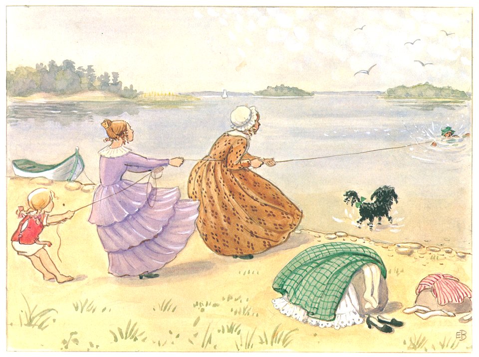 Elsa Beskow – Plate 4 [from Uncle Blue’s New Boat]. Free illustration for personal and commercial use.