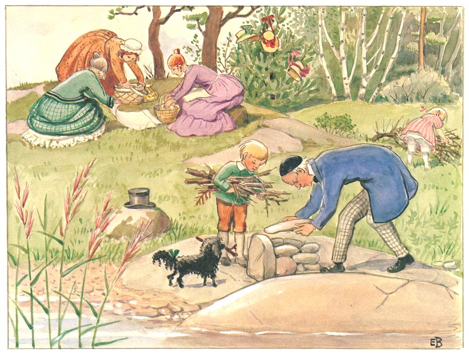 Elsa Beskow – Plate 3 [from Uncle Blue’s New Boat]. Free illustration for personal and commercial use.