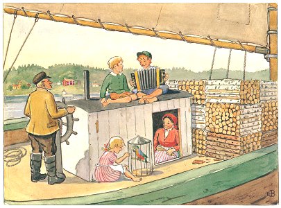 Elsa Beskow – Plate 8 [from Uncle Blue’s New Boat]. Free illustration for personal and commercial use.