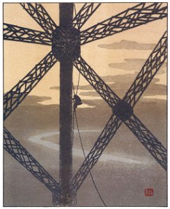 Henri Rivière – Le peintre dans la tour [from Les Trente-six Vues de la tour Eiffel]. Free illustration for personal and commercial use.