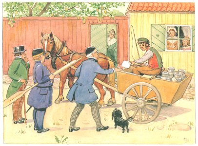 Elsa Beskow – Plate 13 [from Uncle Blue’s New Boat]. Free illustration for personal and commercial use.