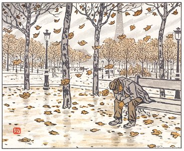 Henri Rivière – Des jardins du Trocadéro, l’automne [from Les Trente-six Vues de la tour Eiffel]. Free illustration for personal and commercial use.