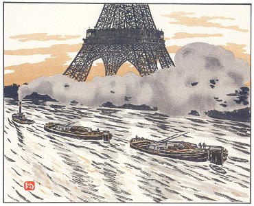 Henri Rivière – Les péniches [from Les Trente-six Vues de la tour Eiffel]. Free illustration for personal and commercial use.