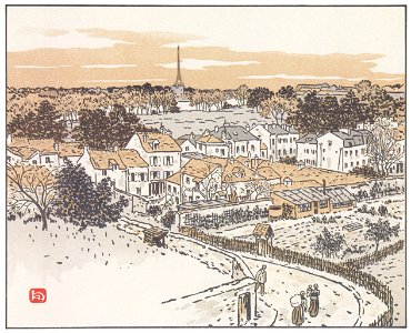 Henri Rivière – De la gare du Bas-Meudon [from Les Trente-six Vues de la tour Eiffel]. Free illustration for personal and commercial use.