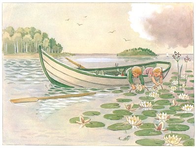 Elsa Beskow – Plate 6 [from Uncle Blue’s New Boat]. Free illustration for personal and commercial use.