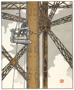 Henri Rivière – Ouvrier plombier dans la tour [from Les Trente-six Vues de la tour Eiffel]. Free illustration for personal and commercial use.