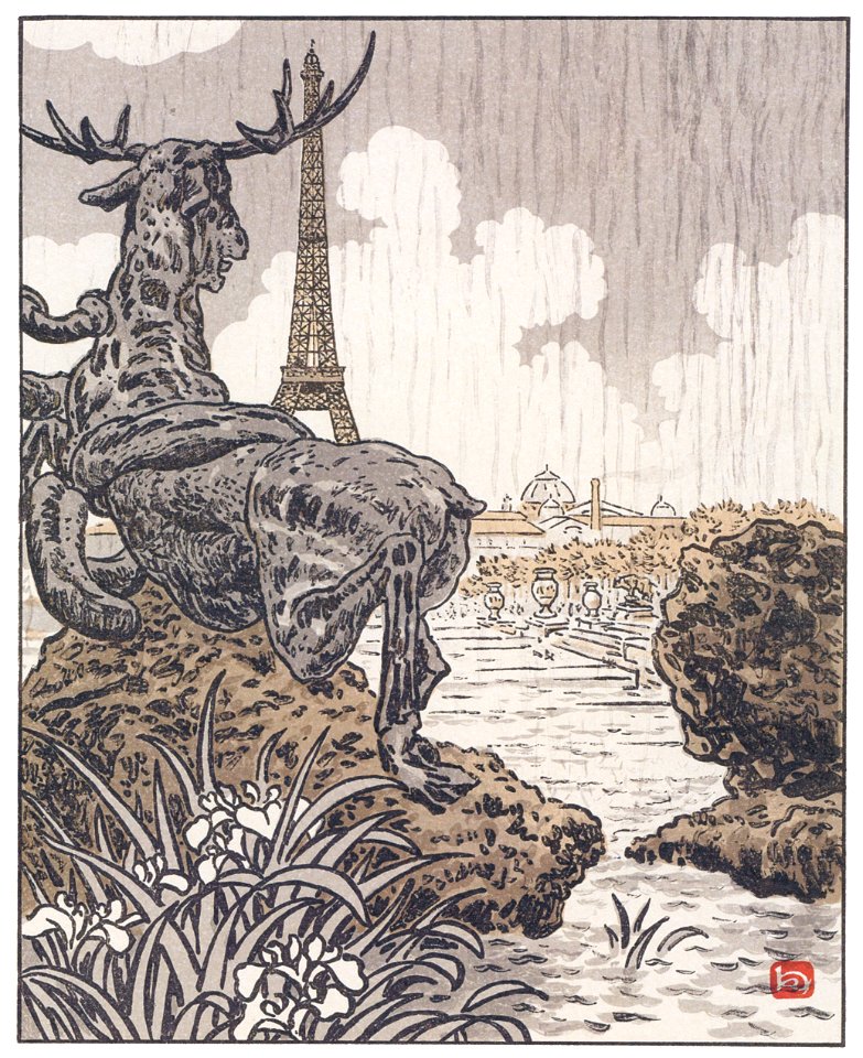 Henri Rivière – Derrière l’élan de Fremiet (Trocadéro) [from Les Trente-six Vues de la tour Eiffel]